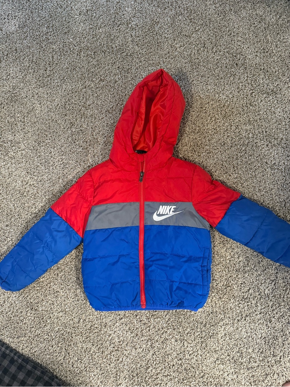 Nike Red, Blue & Gray Kids' Hooded Puffer Jacket 4T
